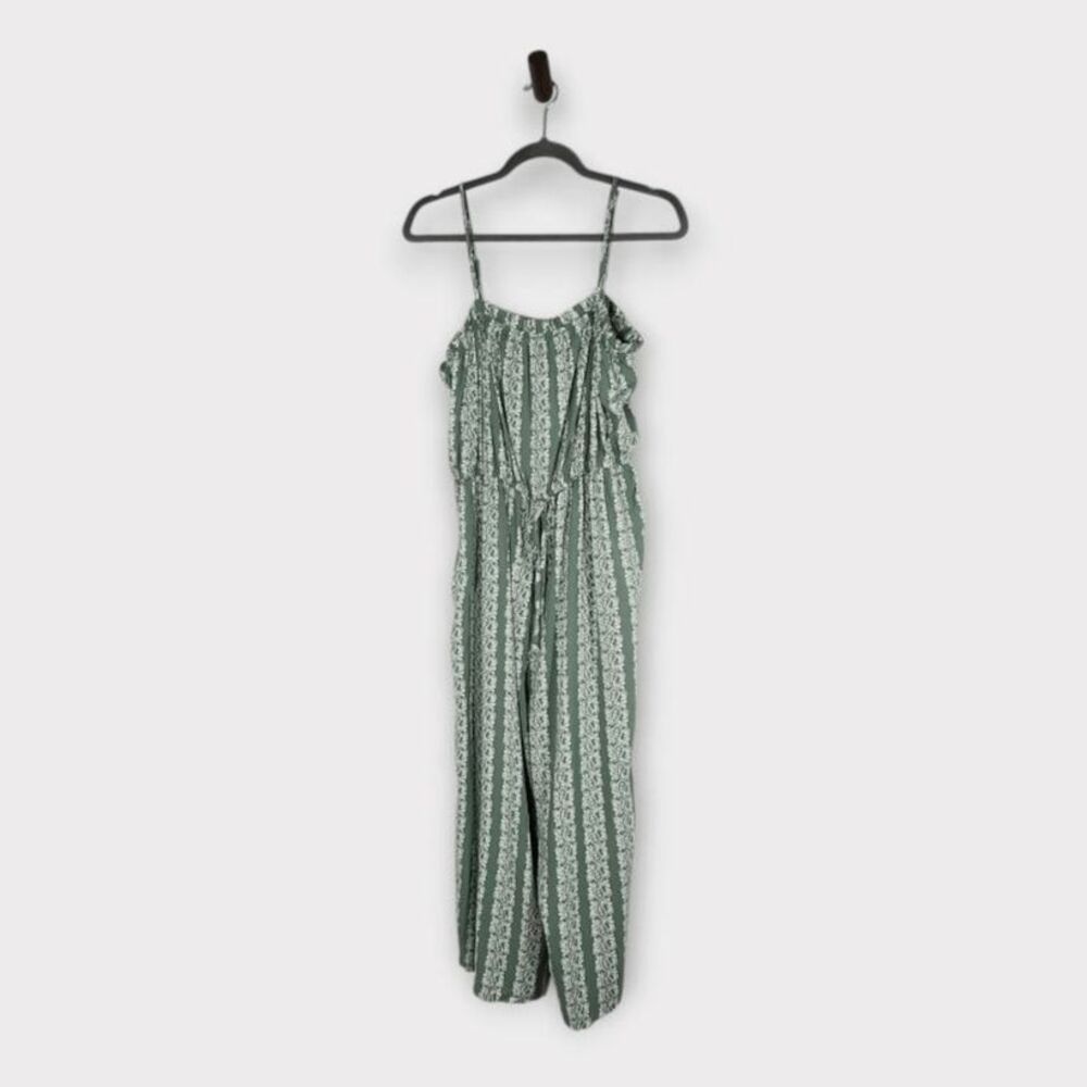 AUW Green Wide Leg Jumpsuit with Paisley Print and Cropped Pants NWT Size XL